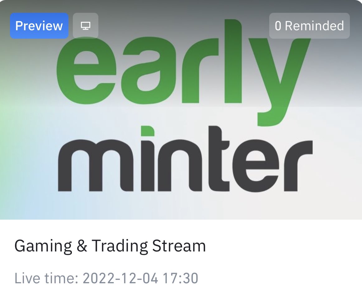 EarlyMinter's tweet photo. Set your reminders fellow binancians. You voted so here it is. Go to binance live and set your reminders for today’s stream. https://t.co/5XexQ6FK97