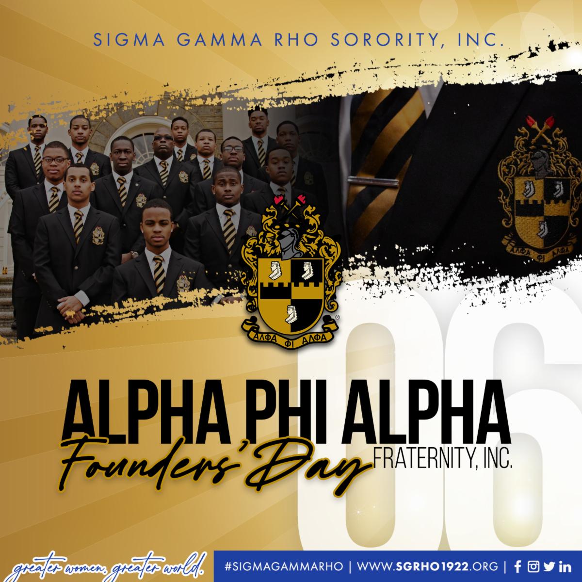 Happy Founders' Day to the Men of Alpha Phi Alpha Fraternity, Incorporated! 

From the Greater Women of Sigma Gamma Rho Sorority, Incorporated!

#AlphaPhiAlpha #SigmaGammaRho #Greater