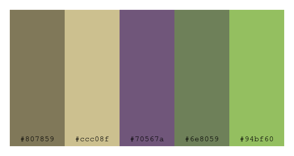 ColPaletteBot's tweet photo. Beep beep, here's a pretty color palette for you!
color-scheme.js parameters used:
- hue: 302
- variation: soft
- colors: #807859, #ccc08f, #70567a, #6e8059, #94bf60
Have a lovely day!
#twitterbot #colorpalette #colors #palette #prettycolors https://t.co/2N4y240V2V