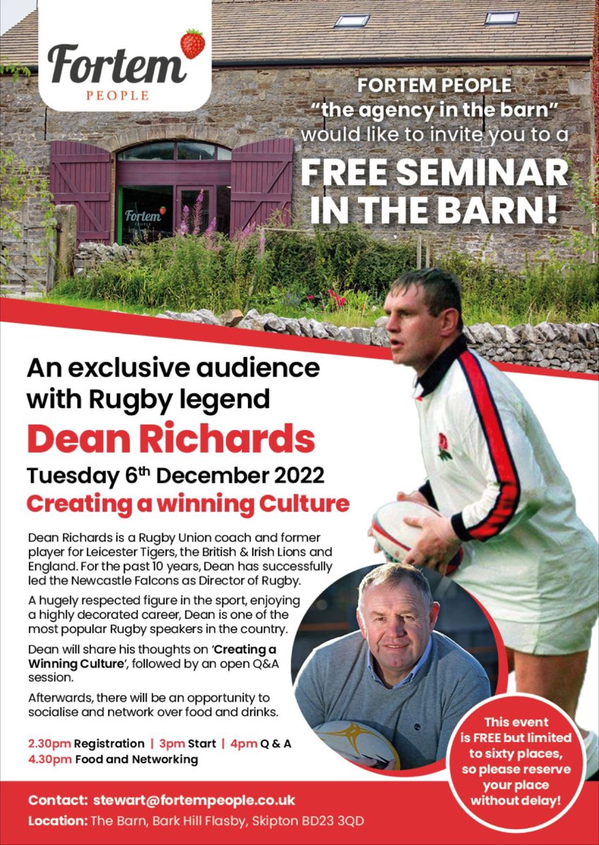 Very excited to announce that we have rugby legend Dean Richards in the house Tuesday! Some juicy stories up his sleeve!
