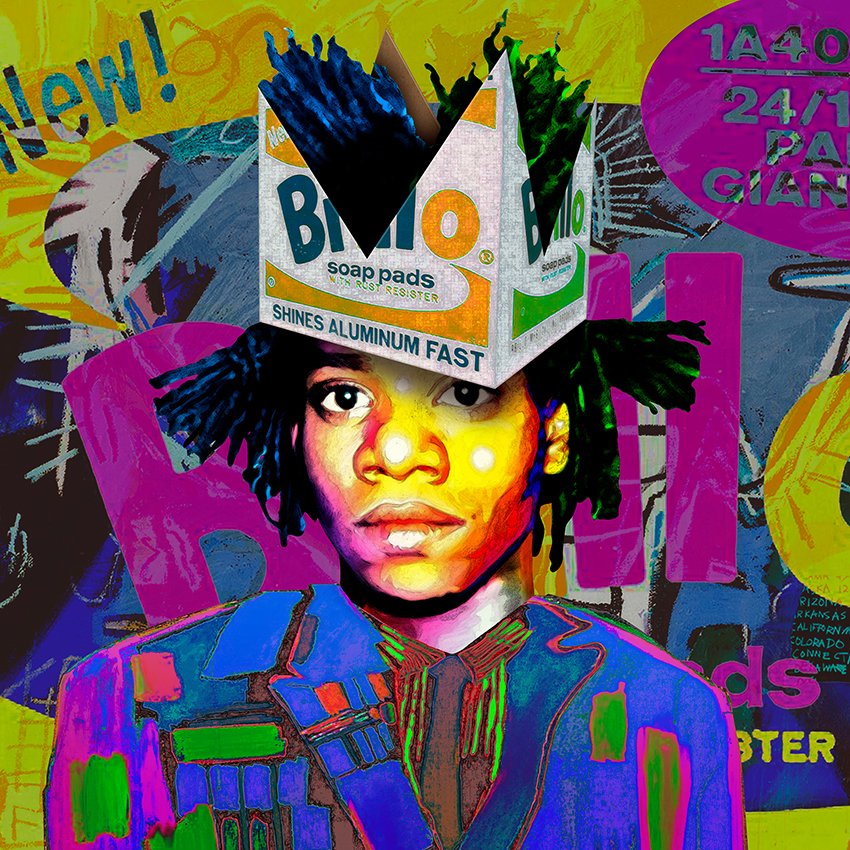 Nice talks with people passing by the gallery today.
The Basquy collection is very much appreciated.
This one with famous Basquiat crown is by <a href="/JLGdigitalart/">José Luis Guerrero</a> 
#NFTs
#NFTCommunity 
#NFTCollection 
#nftcollectors