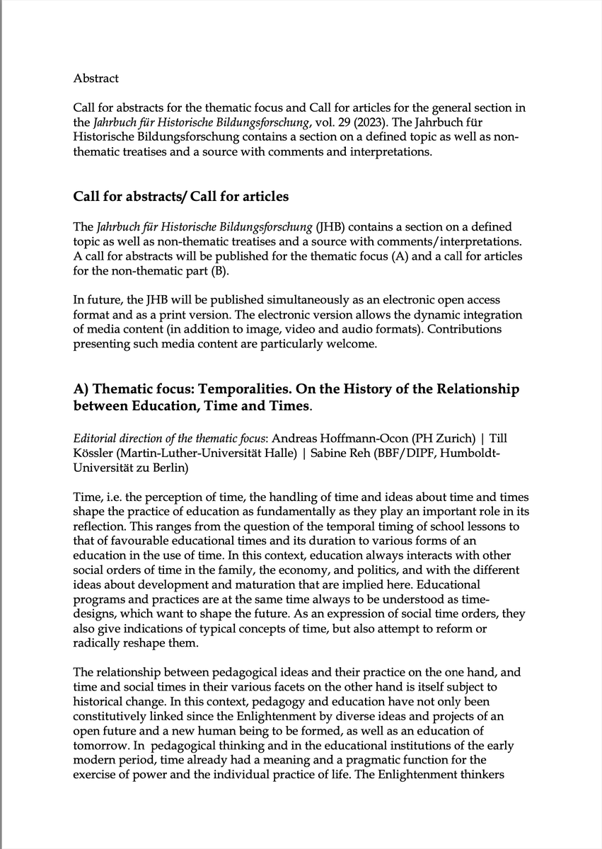 kdnawrotzki's tweet photo. Call for abstracts/Call for articles: Temporalities. On the History of the Relationship betw Education, Time &amp; Times. Jahrbuch für Historische Bildungsforschung (JHB), vol. 29 (2023). Excellent topic! I'm looking forward to this open access issue of the JHB already. #histed #cfp https://t.co/MUQFpDqZQH