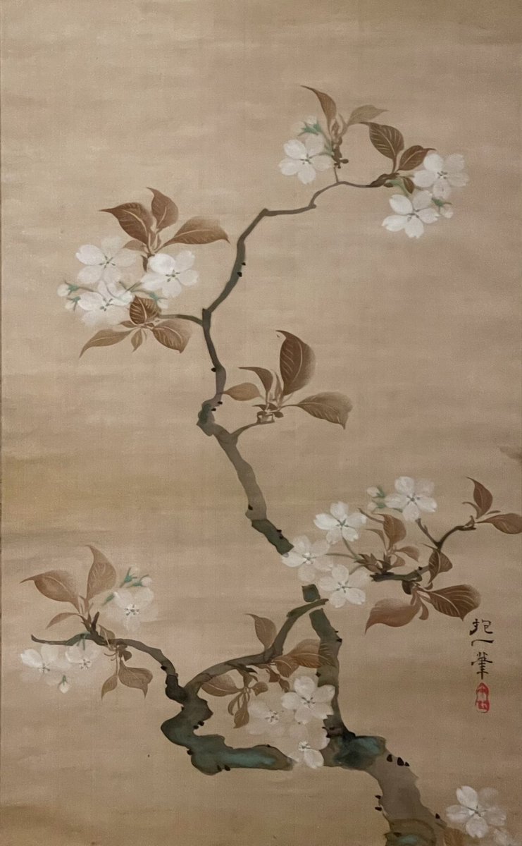 【複製】作者不詳/花鳥図/横物/工芸品/掛軸/名家伝来/AA-549 酒井抱一 「十二か月花鳥図」 複製掛軸 : 額装 三月 「桜に雉子図