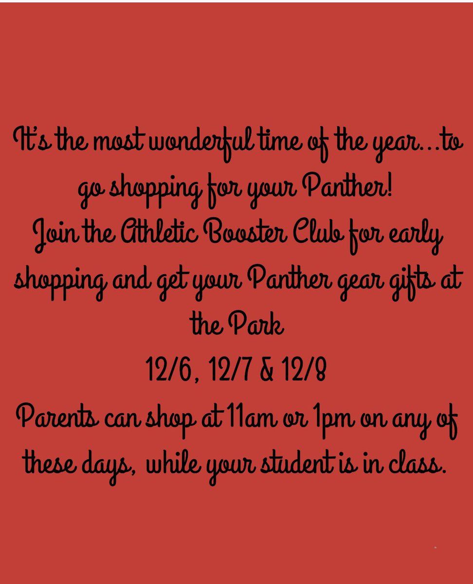 thelmab95's tweet photo. Parents…coming do a little Christmas shopping for you panther this week at the Park! https://t.co/FGr3pGefBt