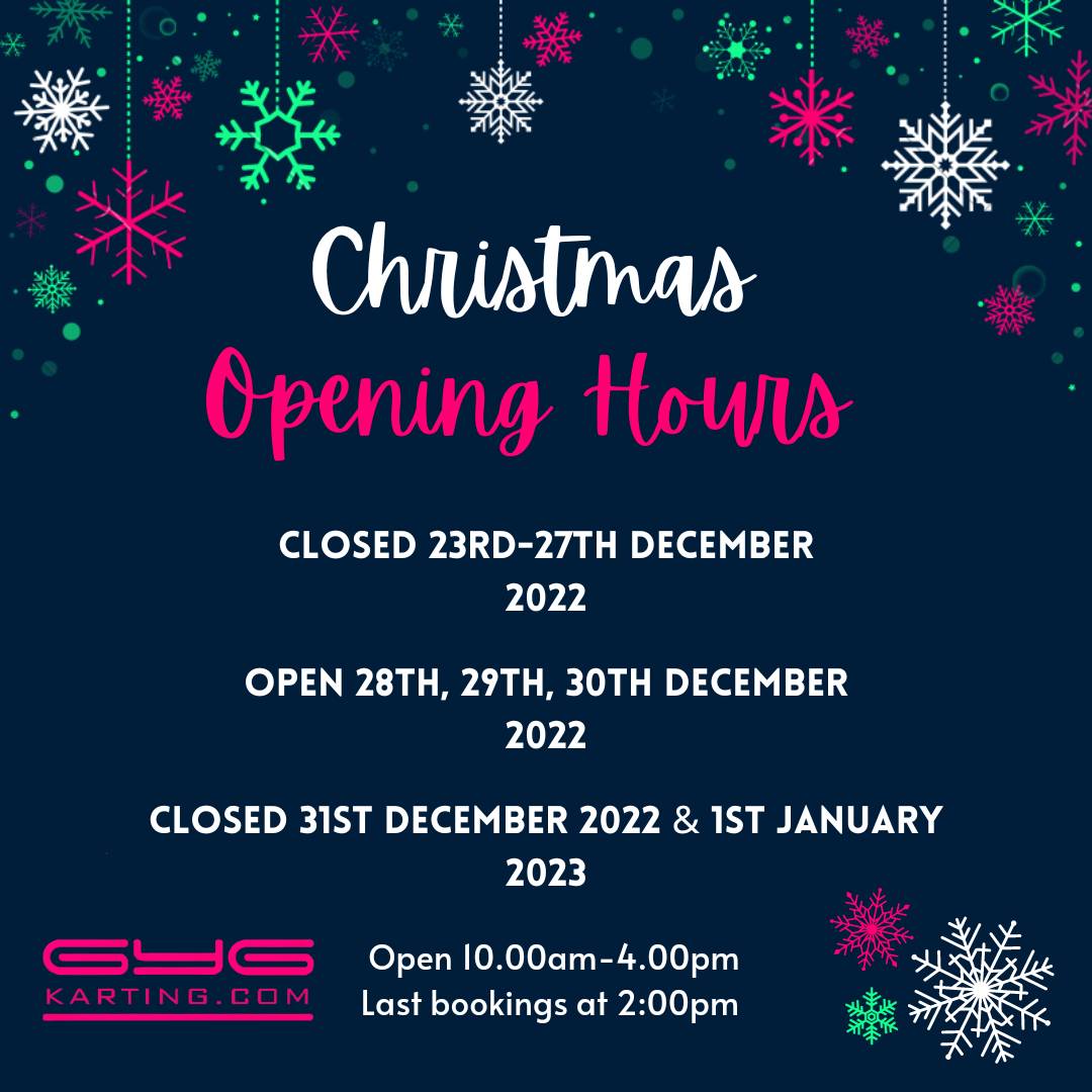 🎄CHRISTMAS OPENING TIMES!🎄 Grab your reindeers (pals😂) and book all your karting festive fun online at: ⭐️gygkarting.com⭐️

#christmasopeninghours #gokarting #stepintochristmas