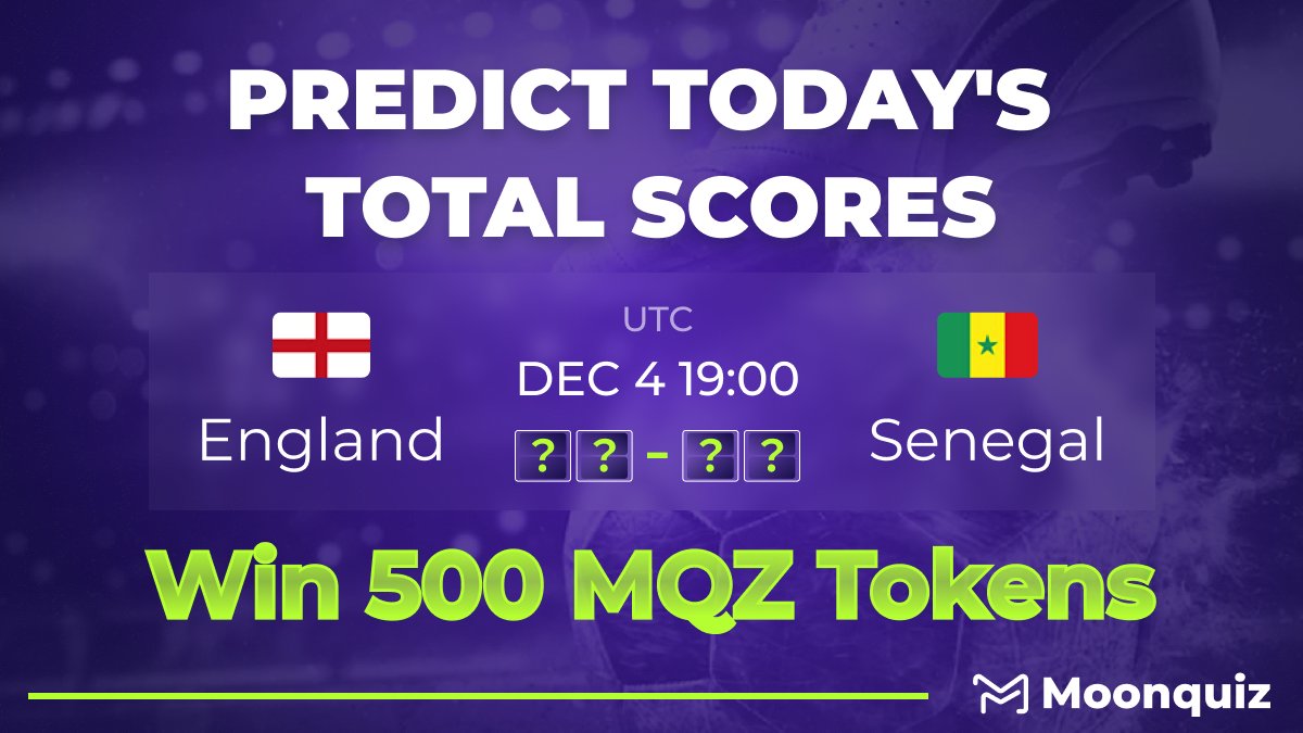 moonquizio's tweet photo. What is the #englandvssenegal  total score during the #FIFAWorldCupQatar2022❓
Predict the winner of #FIFAWorldCup on https://t.co/Ywo47gUZTk to earn #BUSD 💸

500 #MQZ #Token-1⃣winner
RT🔄&amp;tag3 friends 🧑‍🤝‍🧑
Drop your answer and BSC wallet address 👇

 #Giveaway #usdt https://t.co/yr3PvOJXxY