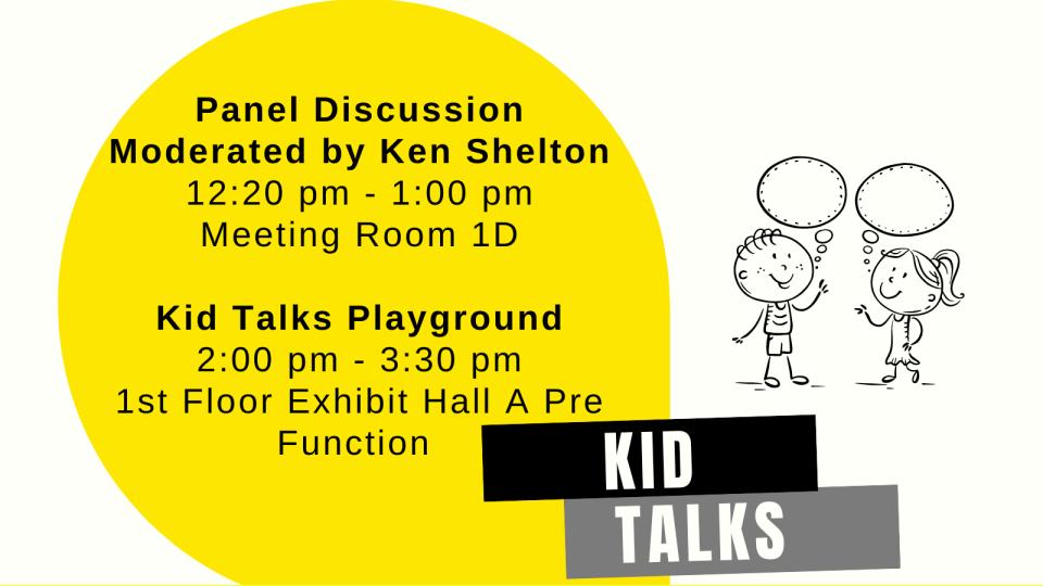 vste's tweet photo. Please join us for Kid Talks today and hear directly from students!  Panel Discussion - 12:20-1:00 in 1D.  Kid Talks Playground 2:00-3:30 in 1st Floor Exhibit Hall A #VSTE22 https://t.co/AuQt1It7TD
