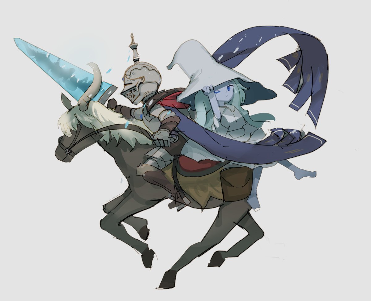 1girl riding weapon witch hat hat armor sword  illustration images
