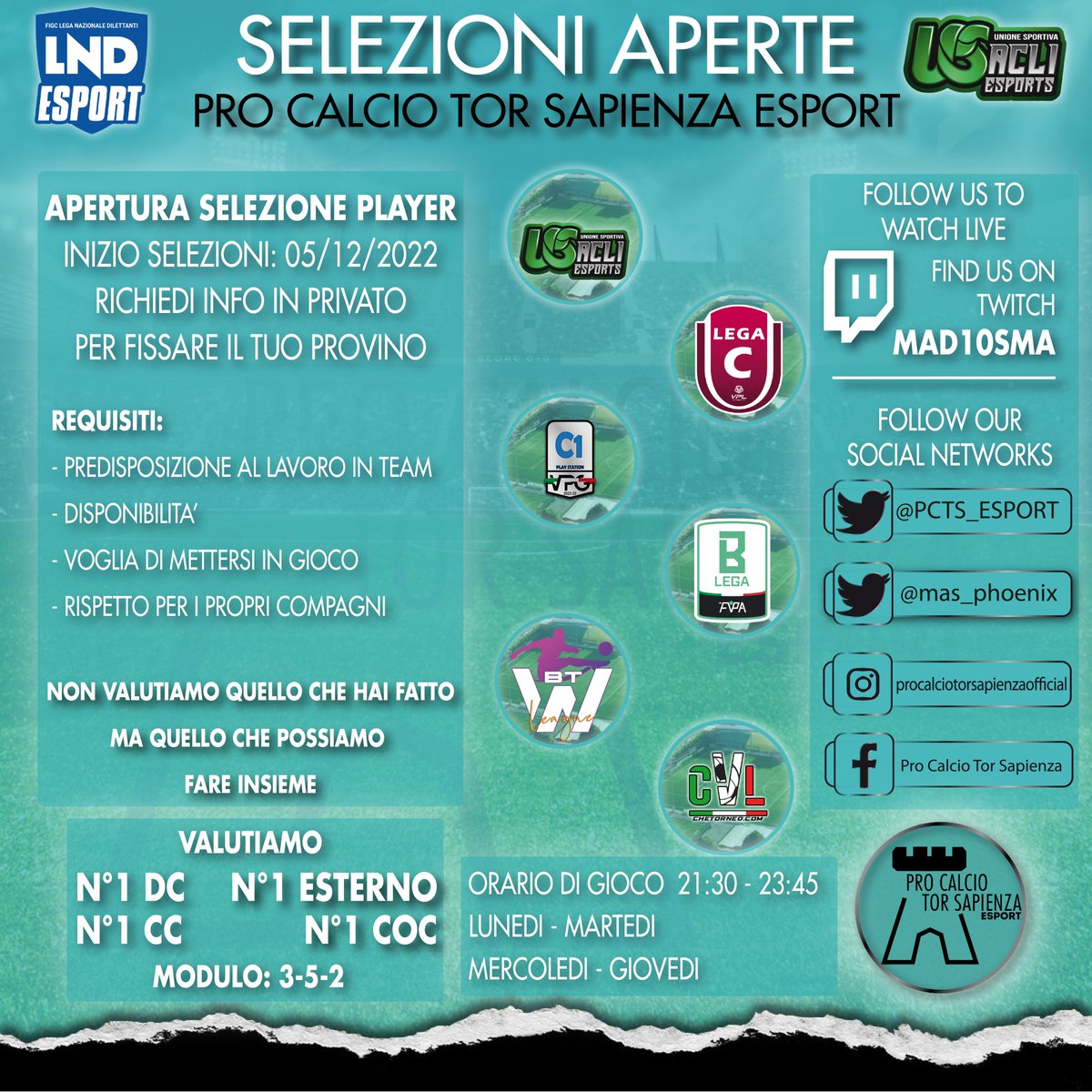 MAD10SMA - CHANNEL (@mad10sma_ch) on Twitter photo ๐ก SELEZIONI APERTE๐ข
Per Info puoi scrivere a:
<a href="/Mad10Sma/">๐๐ธ๐ป๐๐๐๐๐ธ</a> ๐ฉ<a href="/PCTS_ESport/">Pro Calcio Tor Sapienza</a>๐ฉ @mas_phoenix ๐ฉ
"Se non credi in te stesso, troverai sempre un modo per non vincere."
<a href="/VPLItaly/">VPL Italy ๐ฎ๐น</a> <a href="/VPGItaly/">VPG Italy ๐ฎ๐น</a> <a href="/CVL_ITALY/">CheTorneo Virtual League #ProClub #NoProfit</a> <a href="/BocaRetwitt/">BocaRT</a> <a href="/NewsProclub/">News Proclub</a> <a href="/Tutto_ProClub/">Tutto ProClub</a> <a href="/Mercato_FVPA/">Calciomercato Fvpa</a> <a href="/ProclubsRT/">Pro Club ReTweets</a> <a href="/tanadelproclub/">La Tana del ProClub</a> ๐ก SELEZIONI APERTE๐ข
Per Info puoi scrivere a:
<a href="/Mad10Sma/">๐๐ธ๐ป๐๐๐๐๐ธ</a> ๐ฉ<a href="/PCTS_ESport/">Pro Calcio Tor Sapienza</a>๐ฉ @mas_phoenix ๐ฉ
"Se non credi in te stesso, troverai sempre un modo per non vincere."
<a href="/VPLItaly/">VPL Italy ๐ฎ๐น</a> <a href="/VPGItaly/">VPG Italy ๐ฎ๐น</a> <a href="/CVL_ITALY/">CheTorneo Virtual League #ProClub #NoProfit</a> <a href="/BocaRetwitt/">BocaRT</a> <a href="/NewsProclub/">News Proclub</a> <a href="/Tutto_ProClub/">Tutto ProClub</a> <a href="/Mercato_FVPA/">Calciomercato Fvpa</a> <a href="/ProclubsRT/">Pro Club ReTweets</a> <a href="/tanadelproclub/">La Tana del ProClub</a>