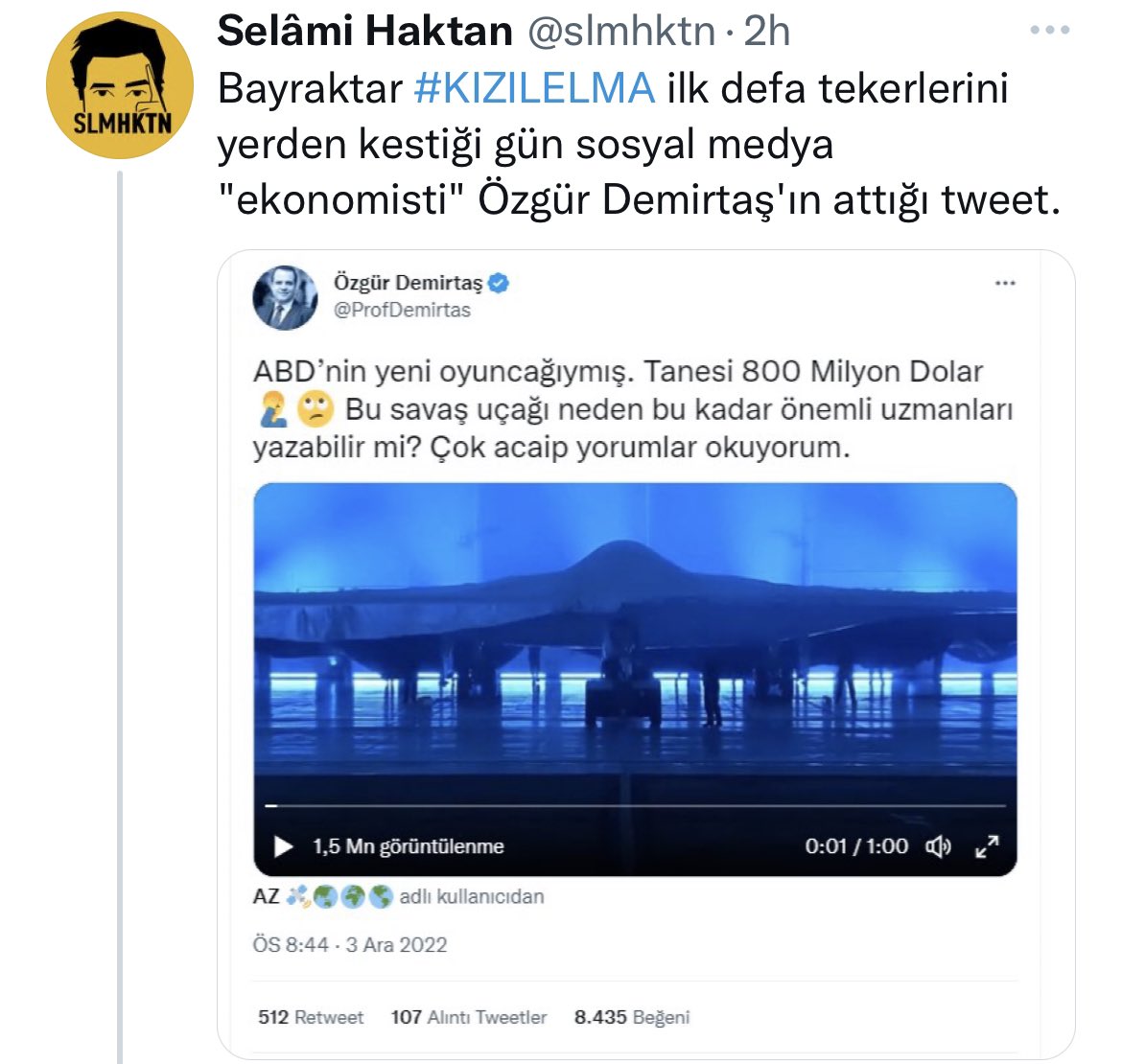 3) o sırada Türkiye’nin (aynı kategoride olmadığını uzmanlardan öğrendiğim) bir insansız uçağının tanıtıldığı gerekçesi ile Ahaber-Sabah gibi kağıt parçaları ve troller şu twitleri atmışlar:++