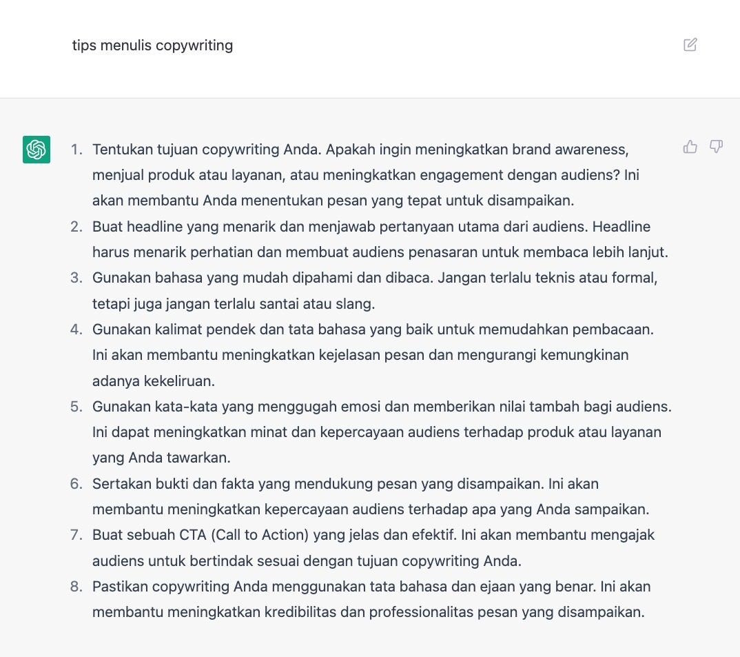 belajarlagiHQ's tweet photo. Skrng tools makin canggih ya, mau ngapain aja bisa pake tools ini, mulai dari bikin copywriting, bikin artikel, bikin thread, bahkan buat minta tips manjur pun bisa.

Misal minta tips copywriting kayak gini. https://t.co/edQrFdplX7