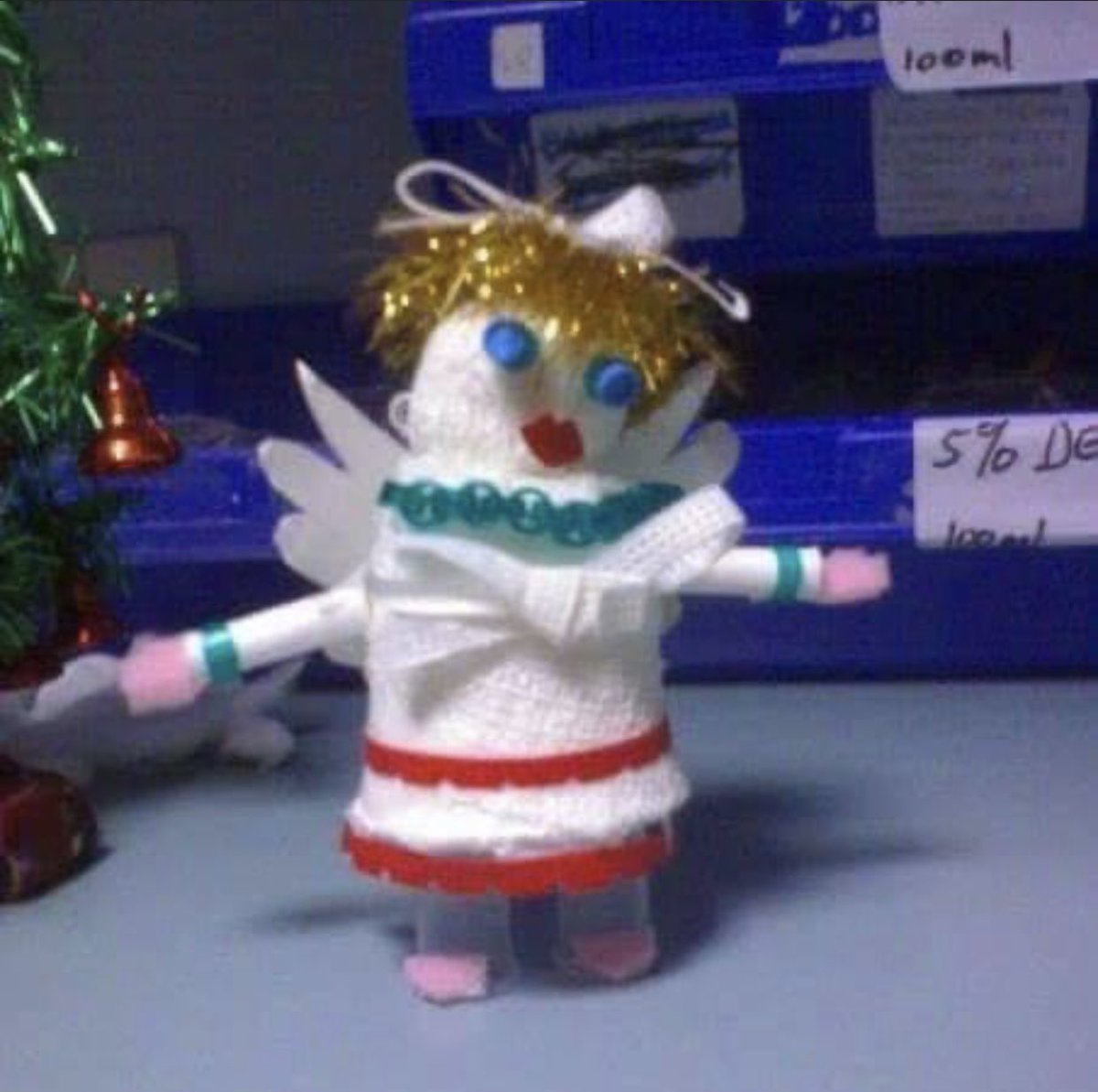 gaswomancometh's tweet photo. Once upon a time (c.2007) in the midst of a depressing week of ITU night shifts I made an angel out of spare bits of ITU. 

Cheered us all up. 

Here she is to cheer your Twitter feed! https://t.co/g9elllUXfy