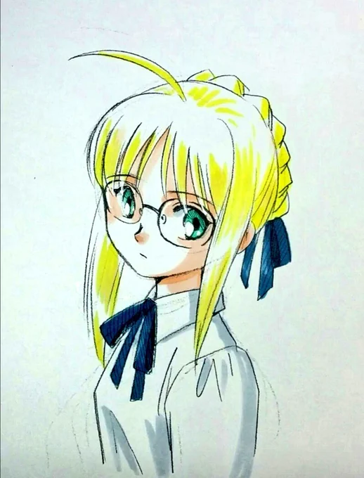 自前のめがねセイバーさんをAI化してもらった。こういうのが一番得意なのかAIさん。 無駄に胸を盛ってこないのが微笑ましいゾ(^_^;) 