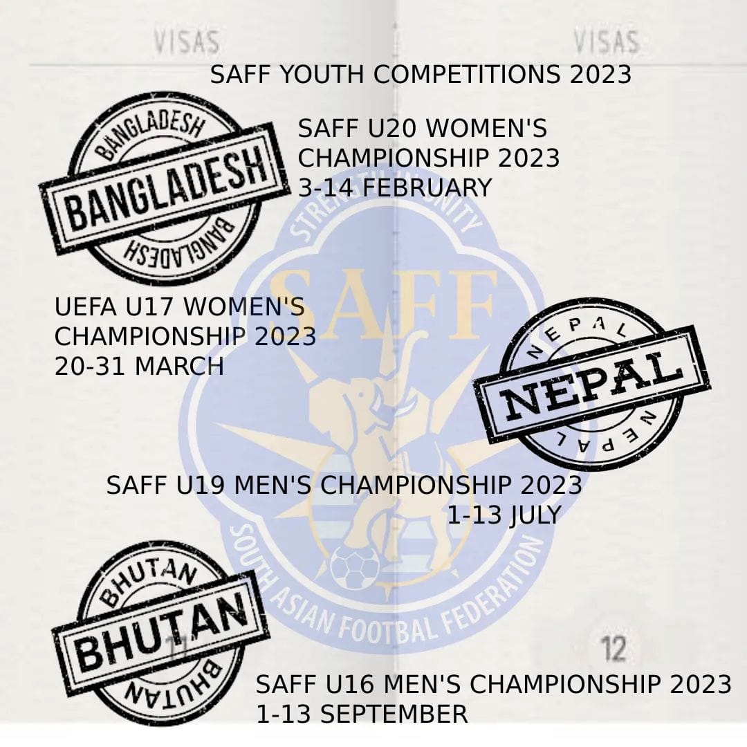 Here are the list of Youth Competitions to be organized by SAFF in the year 2023! ⚽

#SAFF #AFC #SouthAsianFootball