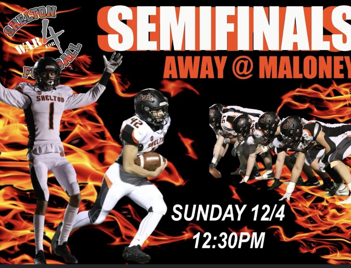 gaels_football's tweet photo. It’s game day! Shelton travels to Maloney for a 12:30 class L semi-final matchup! #Warfor4 #RMFG #cthsfb https://t.co/iZTrYnKqVD