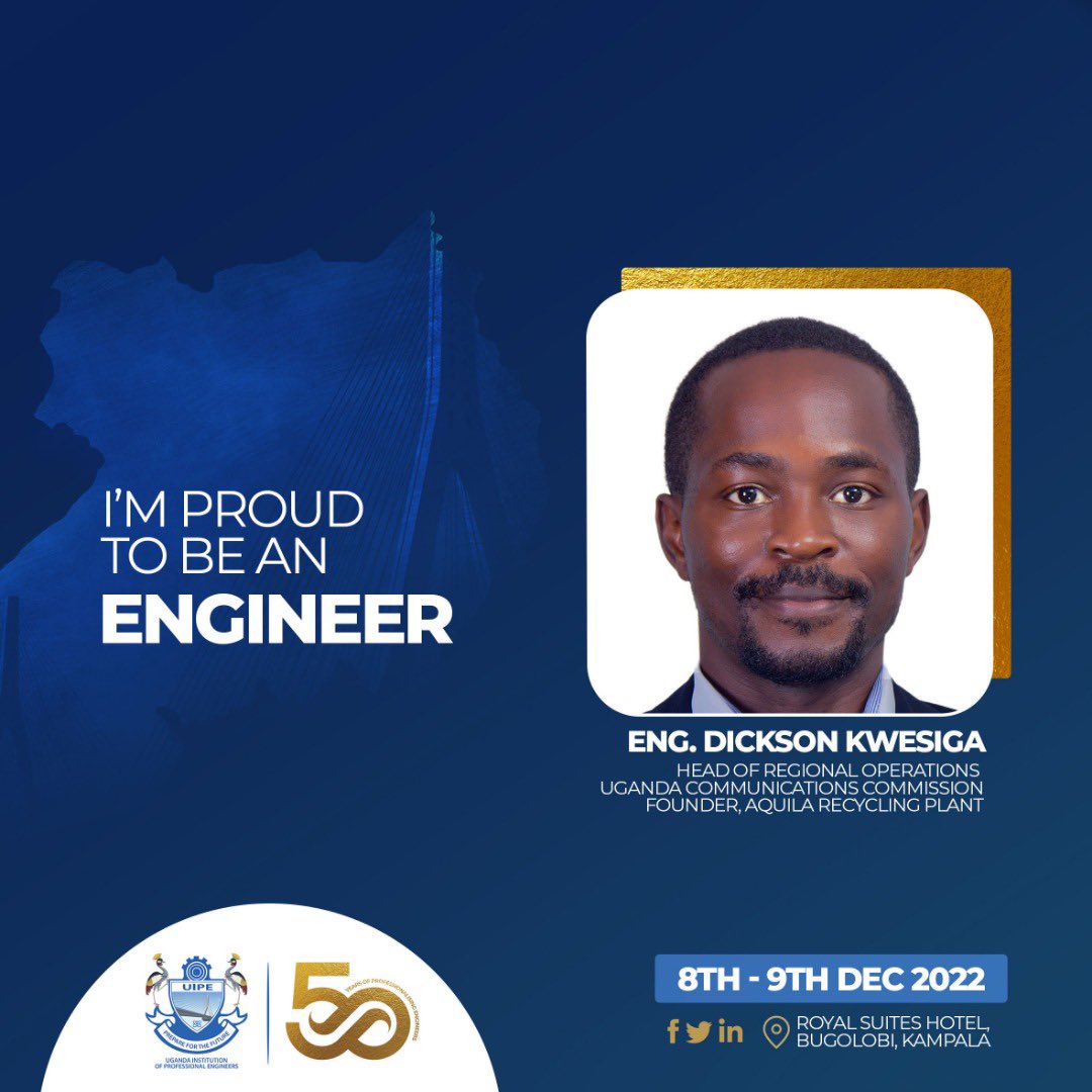 UIPE_Uganda's tweet photo. Recognizing Eng. Dickson Kwesiga.

He is the Head of Regional Operations at Uganda Communications Commission. @UCC_Official 

He is also the Founder of Aquila Recycling Plant.

Kudos to you Eng. Dickson.
#Engineering
#UIPEAt50 https://t.co/isbwxlCggN