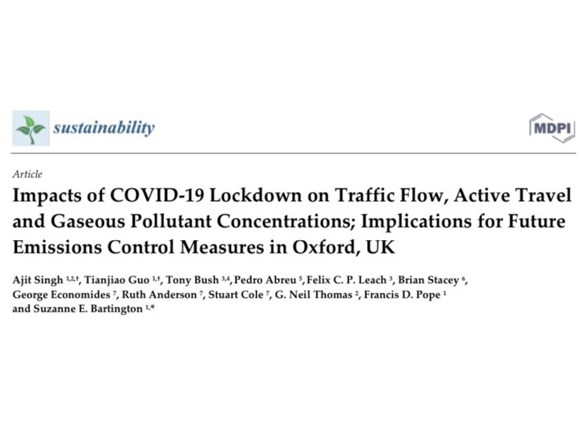 Pleased to share our freshly published @OxAria_UK work, exploring impacts of #COVID19 #publichealth measures upon #trafficflow, active travel and #gaseous pollutants in #Oxford, where findings give unique insights into the future emissions control measures
doi.org/10.3390/su1423…