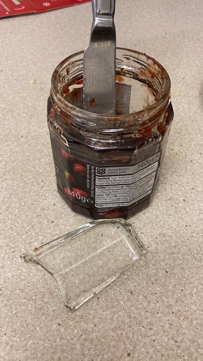 PeaSweetGina's tweet photo. @coopuk hi, I got half way through this jar of jam when I hit something hard. Eventually I pulled it out and cleaned it and it’s a shard of glass! Looks like a bit of jam jar! I could have eaten glass! https://t.co/iPRaf8rjs5