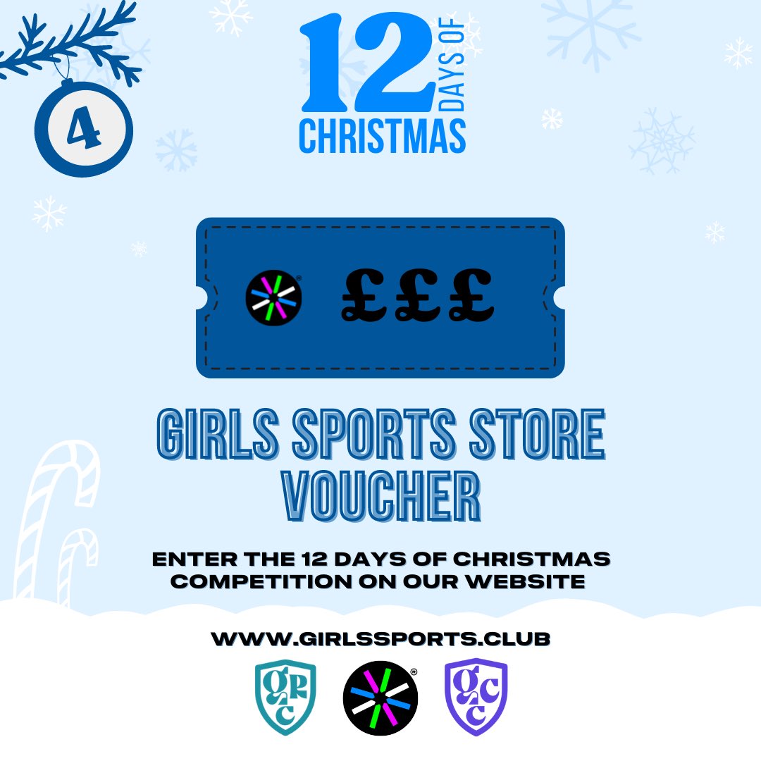 ❄️ 12 DAYS OF CHRISTMAS ❄️

On the 4th day of Christmas GSC gave to me… a Girls Sports Store Voucher! 💸

To enter, just go onto our website and sign up to the “12 Days of Christmas Giveaways”. You only have to sign up once throughout the 12 days! 🙌

girlssports.club/pages/competit…