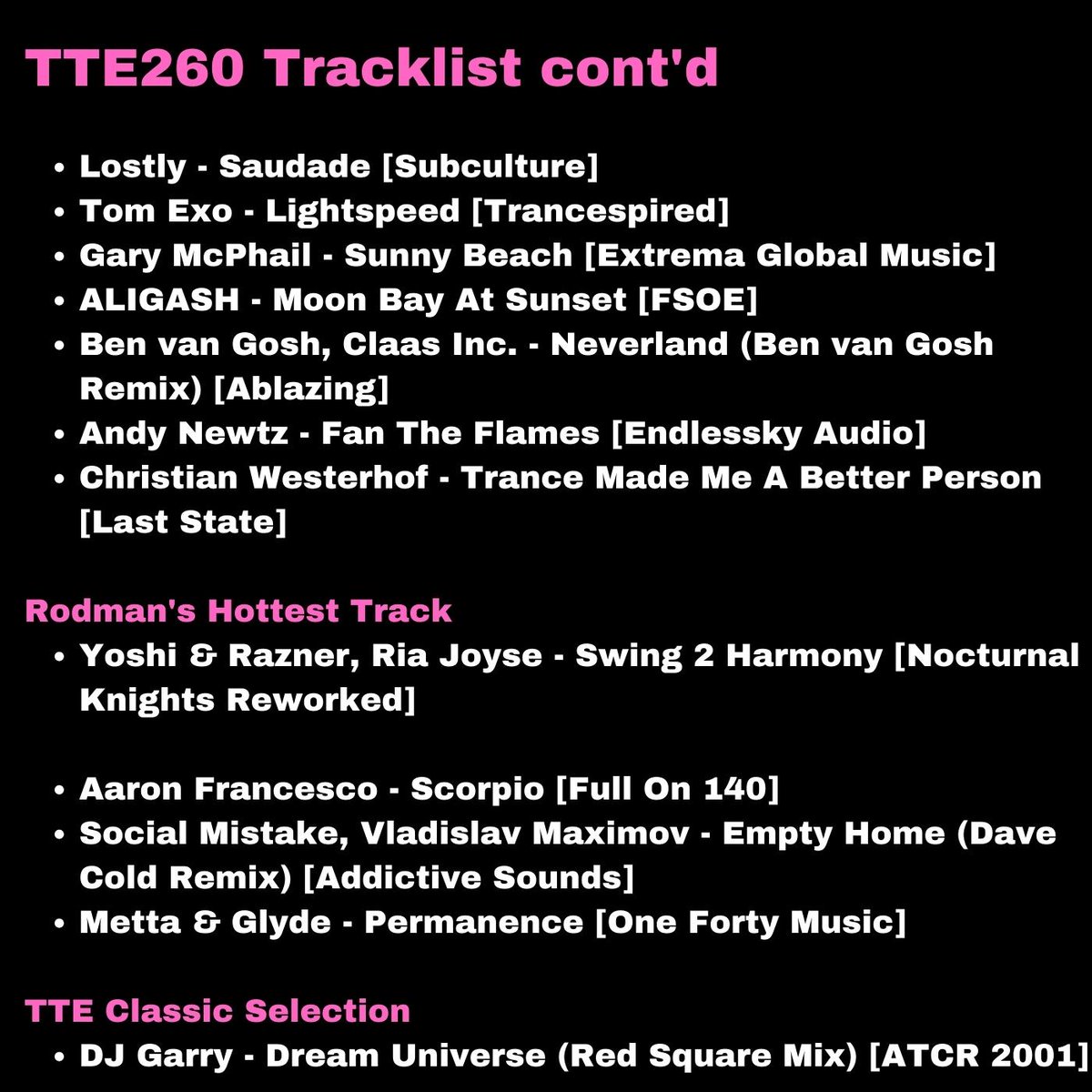 Seriously good Trance music in store for you on this week's show with <a href="/RodmanOfficial/">Rodman</a> 

👉 lnk.to/TTE260 🙌

New music from <a href="/ALIGASH_MUSIC/">ALIGASH</a>, <a href="/ben_gosh/">Ben Van Gosh</a>, <a href="/Chris_Corrigan_/">Christopher Corrigan</a>, <a href="/MattBukovski/">Matt Bukovski</a>, <a href="/AmosRiotNight/">Amos & Riot Night</a>, <a href="/MettaandGlyde/">Metta & Glyde</a>, <a href="/PierrePienaar/">Pierre Pienaar</a>, <a href="/YoshiRazner/">Yoshi & Razner</a>, <a href="/DaveCold/">DaveCold</a> #Trancefamily