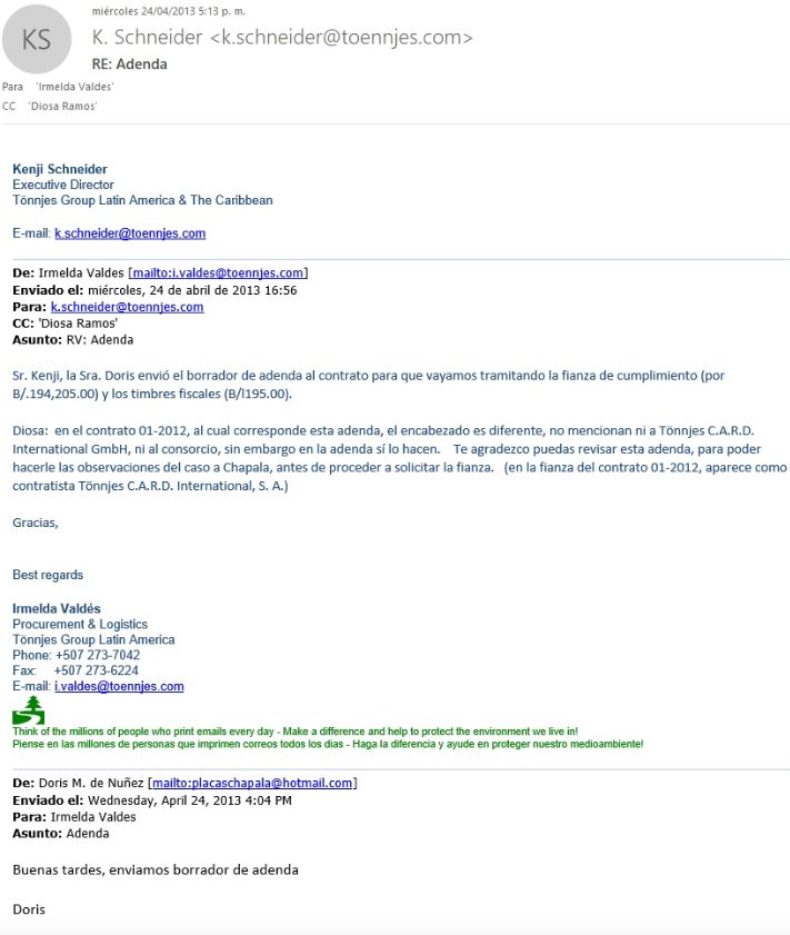 panamapapers22's tweet image. Hay que ver el descaro como esta empresa alemana coordina con Chapala la compra de placas antes que publiquen los pliegos de cargos, y cómo la empresa le da hasta los precios de referencia y tiempos de de entrega. Por eso más nadie puede competir!!!
