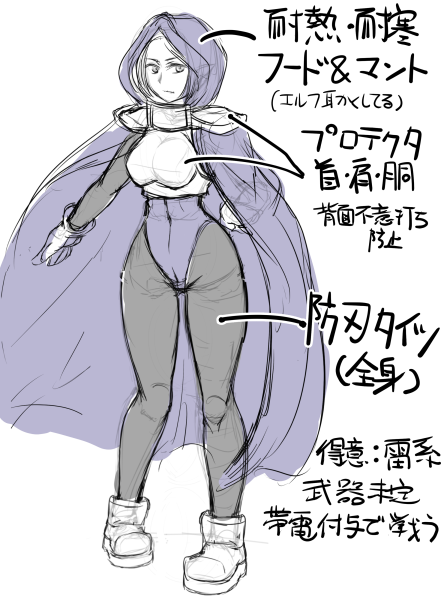 タイツ→プロテクタで?ってなってマントつけたらバスタあドっぽいなってなったボツ 