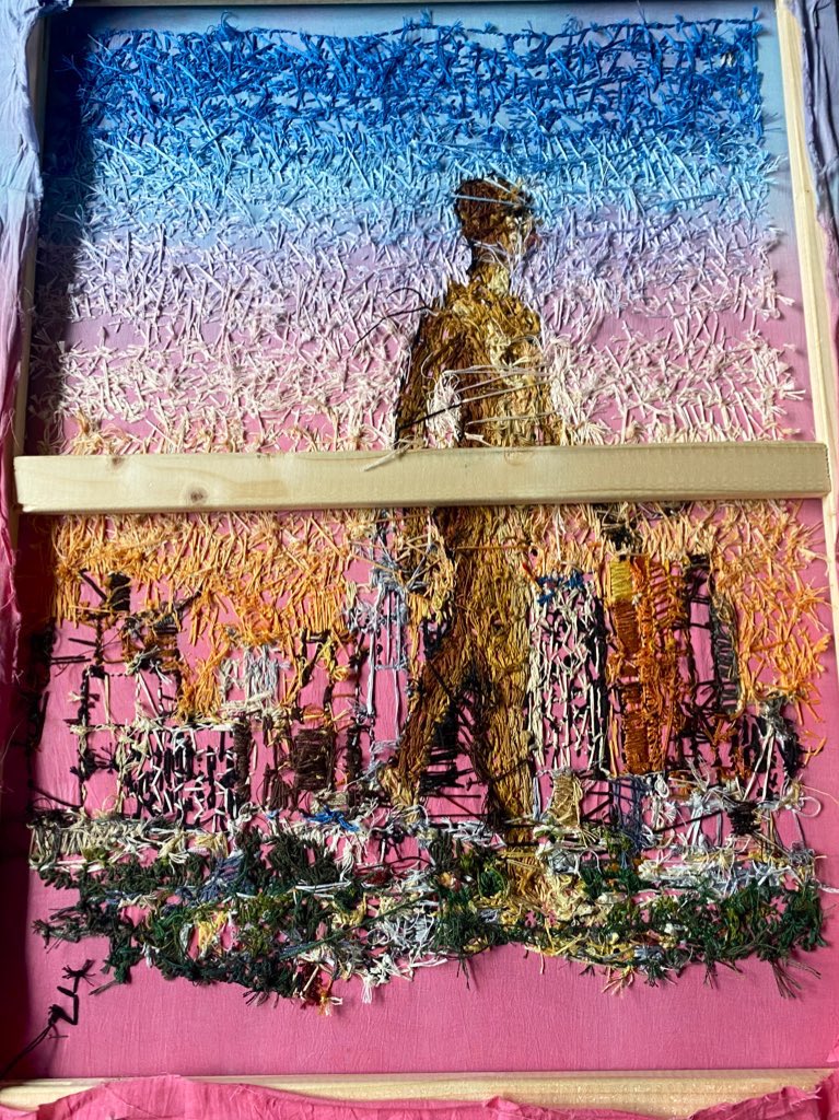 billarybag's tweet photo. ‘Attack of the Woman’ 
Hand-embroidery on dyed muslin
18 x 24in https://t.co/KZu5tpor4d