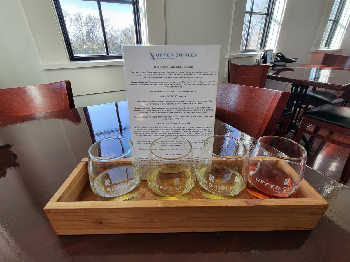 Enjoying a white wine flight from <a href="/UpperShirleyVin/">UpperShirleyVineyard</a>!