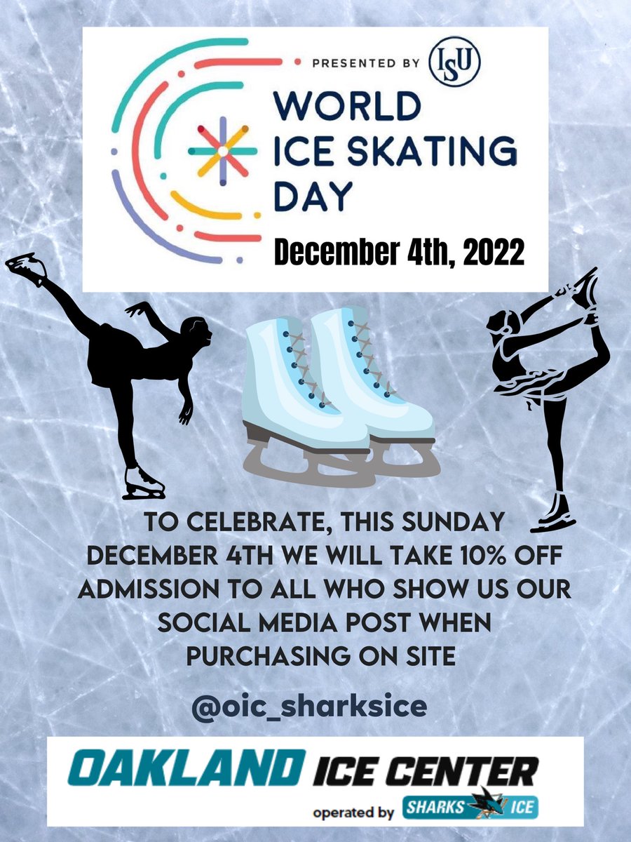 Happy World Ice Skating Day! ⛸️ We are celebrating today by taking 10% Off Public Skate Admission when you show our social media post at the rink 🎄 Let’s skate!