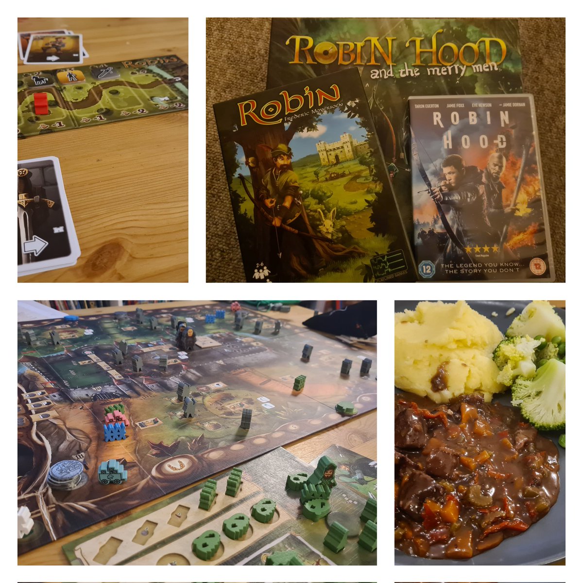 No moustache this time, but we managed a Robin Hood movie with <a href="/TaronEgerton/">Taron Egerton</a>, some venison stew, and two Robin Hood board games. #boardgames #themenight #robinhood