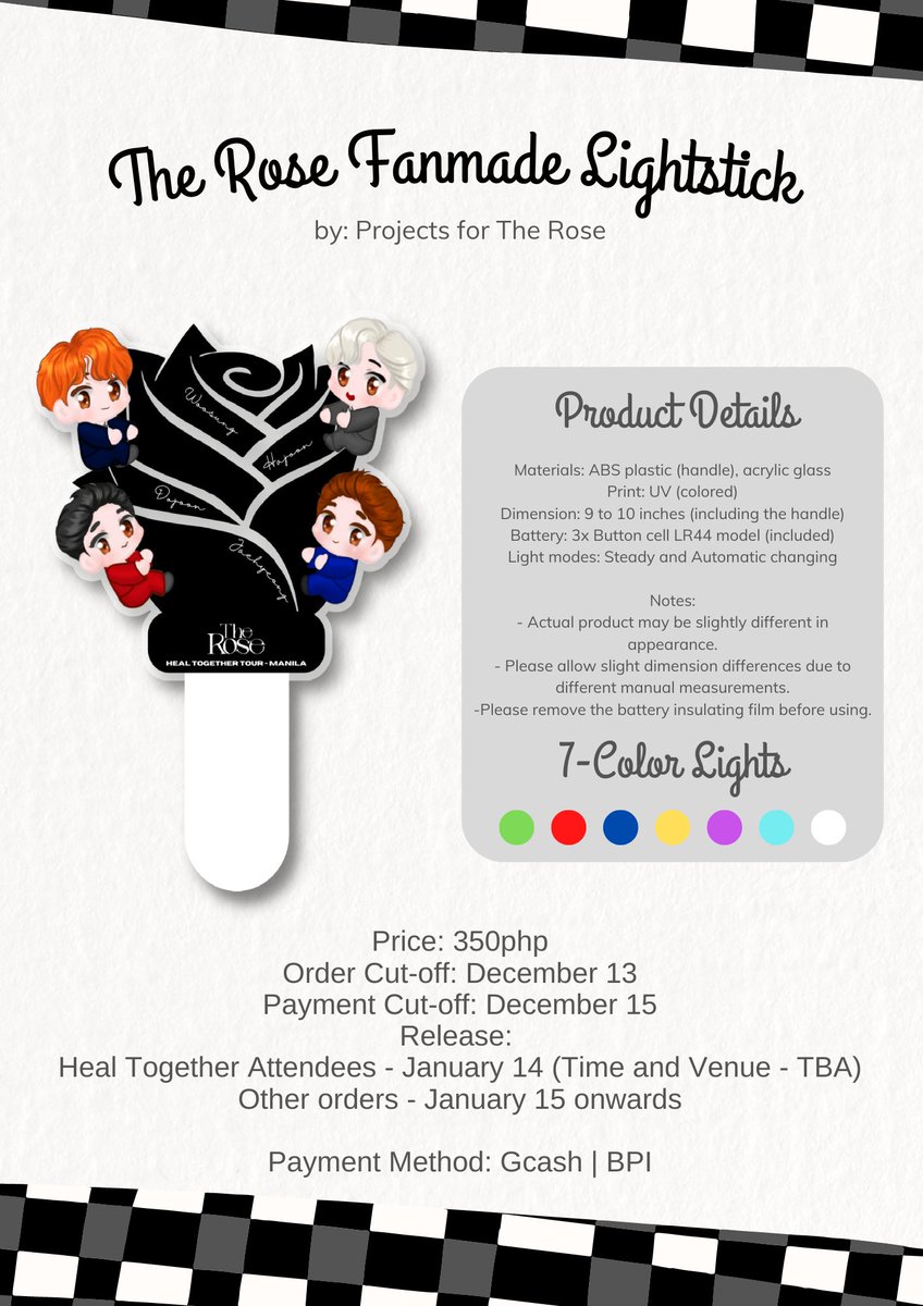 project4therose's tweet photo. ❗Pls RT❗

[PRE-ORDER] The Rose Chibi Lightstick

💵350php 
📆DOO: 12/13/22
📆DOP: 12/15/22  

📦For attendees - Meet up (1/14/23)
📦For non-attendees &amp; provincial orders - shipping after 1/14/23 

Form: https://t.co/ZDS66iH8L0

#HEALTogetherTourInManila #TheRose @TheRose_0803 https://t.co/otJqPFn7ab