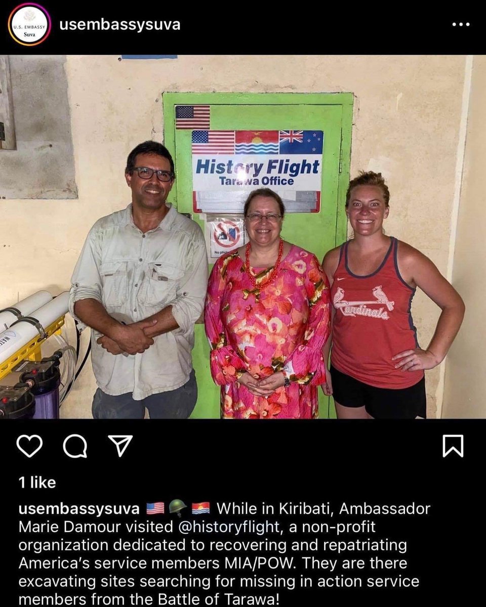 History_Flight's tweet photo. History Flight had the honor of being invited to dinner as guests of the President of Kiribati, as Kiribati welcomed the new USA Ambassador, Marie Damour!

@usembassysuva @dodpaa 

#historyflight #dpaa #hjf #usembassysuva #powmia #ww2 #pacific #findingthefallen #usa https://t.co/lJUozZSi8e