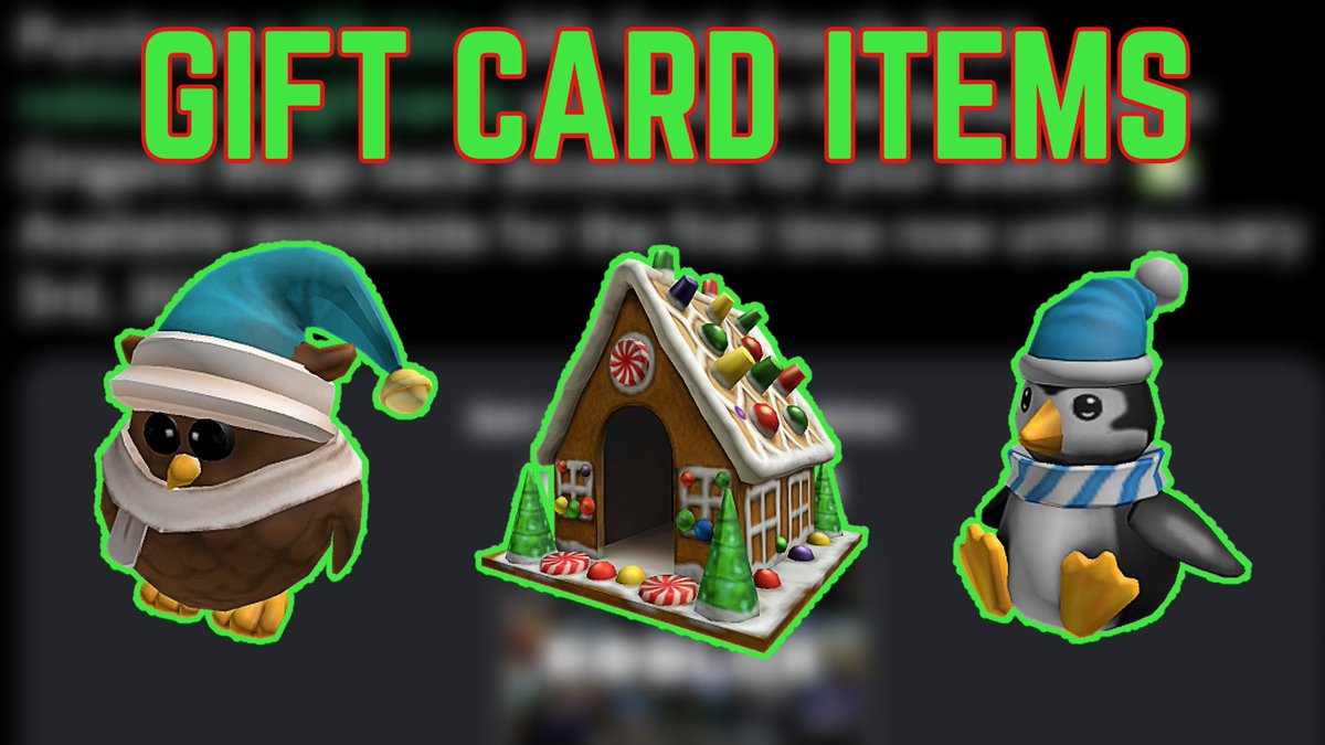 Roblox has released Gift Card items for the month of December. New Roblox Gift Card Items! Chilly Owl, Frosted Mini Tree & MORE! December 2022! youtu.be/_Pc3GQ_2P1Y