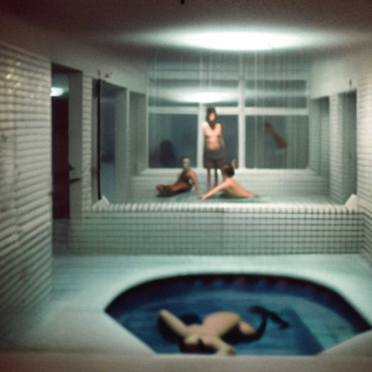 Three park-goers taking a break from the expansive network of pools within Subliminal Land. They appear to be somewhere around Floor B27, although nobody really knows for sure.

#VisitLiminalLand🎡