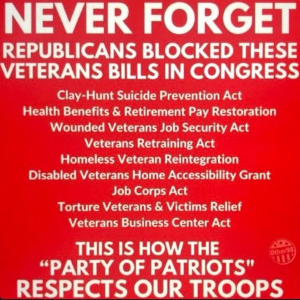 <a href="/GOP/">GOP</a> Unless you're a veteran and you're suffering from cancer from a burn pit. Or you're a diabetic that needs insulin and can't afford it. Or you're a veteran and you need VA care for a myriad of problems.
