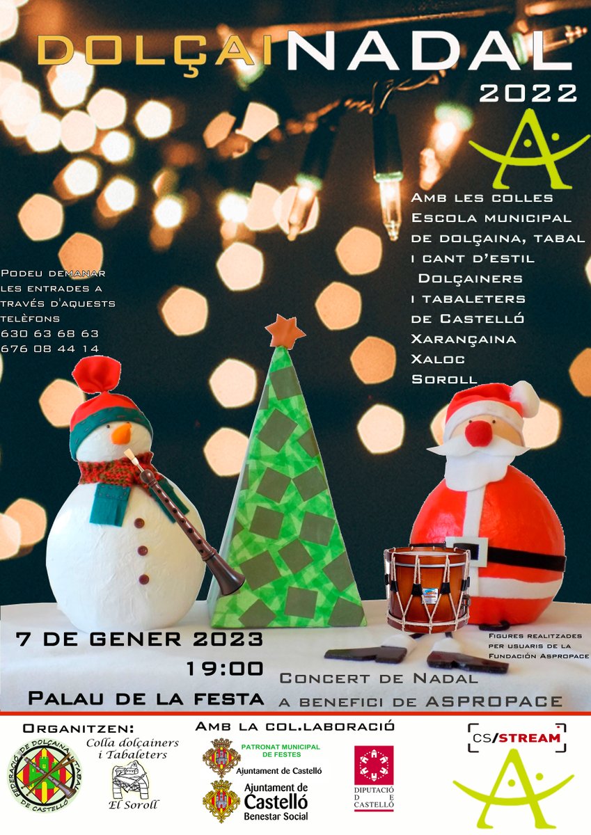 Ja tenim el cartell per al Dolçainadal 2022. Enguany el fons del cartell està fet amb treballs realitzats pels usuaris de Aspropace Esperem que us agrade. Ja podeu anar reservant les vostres entrades als telèfons que apareixen en el cartell.