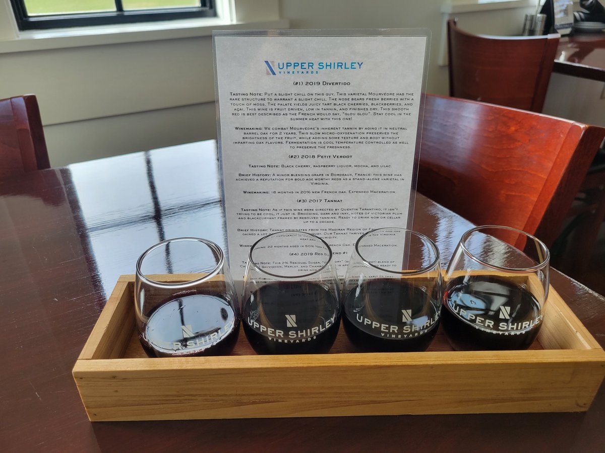 Now enjoying a red wine flight fro. <a href="/UpperShirleyVin/">UpperShirleyVineyard</a>.