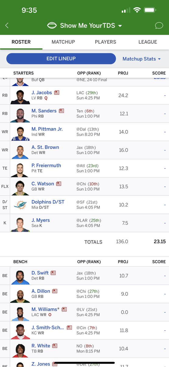 ssizzzle's tweet photo. @NFLFantasy Watson, juju, sanders, swift can’t decide who to start at rb and flex https://t.co/t1o98rAXfN
