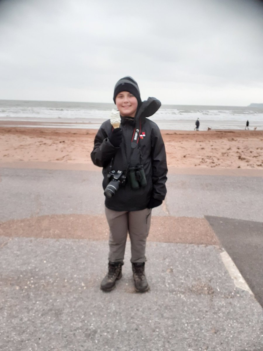 KevinOram6's tweet photo. Archie celebrating after seeing the long tailed duck at goodrington with an ice cream on a very cold morning https://t.co/tf8OQIxlDv