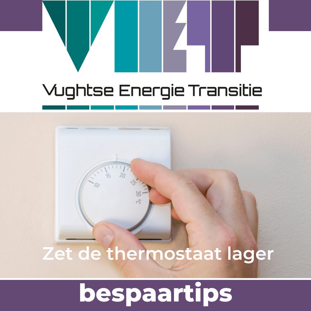 Zet de thermostaat ’s nachts en als je niet thuis bent, lager. Voor een minder goed geïsoleerd huis zonder vloerverwarming is 15 graden prima als je er niet bent. Zet de thermostaat ook ’s ochtends laag als je toch naar je werk gaat. #energiebesparen #samendewinterdoor