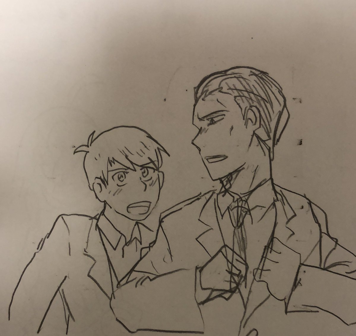 初対面シーンを思い起こしながらとりあえずイメージ化しようと思って描いたやつがこれ。あのド険悪ファーストコンタクトから甘々で優しい夜を共にするなんて想像できるか?いやない。東おその話という前提を置いても想像できなかった。俺は稚拙な思考しか持ち合わせておらぬ。 