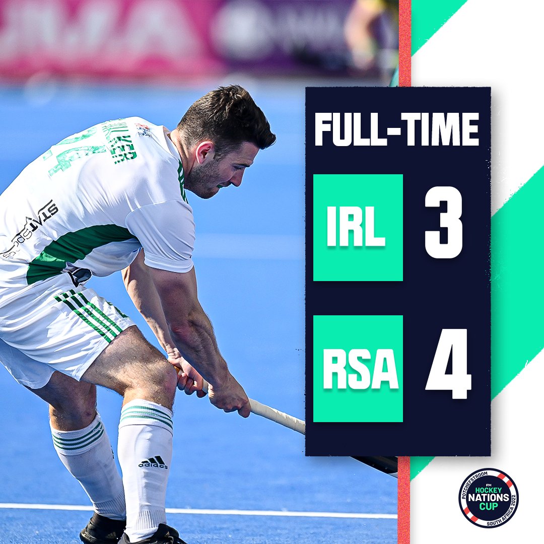 Full-time. All over here in Potchefstroom, South Africa.

IRL ☘️ 3-4 🇿🇦 RSA

#FIHNationsCup | #HockeyIreland