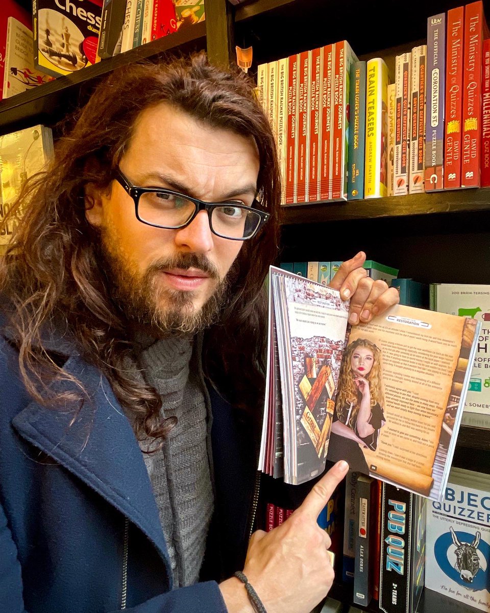 Volvi's tweet photo. Popped into @Waterstones to see my new time travelling escape room book nicely nestled on the shelves. Needed a model to portray Nell Gwynn so who better than @misscharliebond ? #author #escaperoom #escaperoompuzzles https://t.co/7VlaWxkJhW