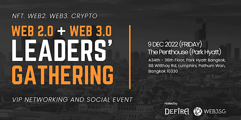 Web3SG and <a href="/Defiraverse/">tbd</a> is hosting a massive exclusive VIP Web2 x Web3 afterparty in Thailand 9 Dec, with Exchange founders, Business CEOs and all the movers and shakers.

Drop a RT and dm if you would like to be a speaker/panelist or be involved.
eventbrite.com/e/web-20-web-3…