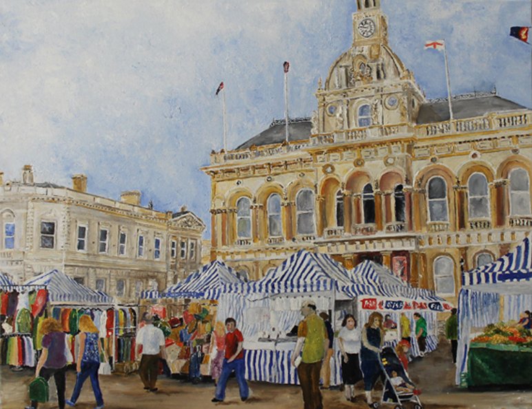 michaelhferrell's tweet photo. Market Day
Oil on Canvas

Anyone who knows #Ipswich will recognise the beautiful Town Hall building on Cornhill. 
https://t.co/uNjxotTLIV

@IpswichGov #Suffolk #architecture #market #MarketDay #paintingoftheday #art #artist #artforsale #artforyouroffice https://t.co/ItK6iBZCID