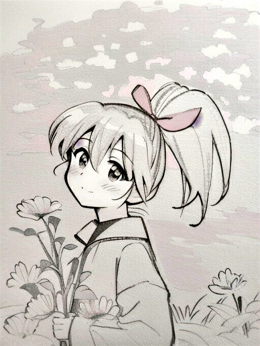 実は一番試してみたかったのが【ラフに描いた、いつもの自分の絵をAIさんはどう捉えるのか?】でした。
一枚目のアオバが、15秒でこうなります。

なんかここまでちゃんと描いてくれて申し訳ない(TдT) 