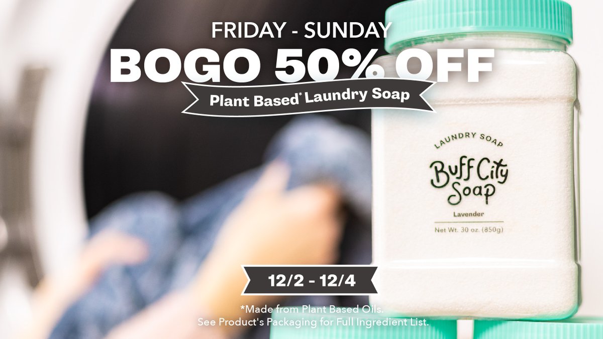😱 FINAL DAY: BOGO 50% Off Laundry Soap 😱
Have your home smelling wonderful for the holidays.🎄🧺
Sale valid in stores and online December 2-4. Hours &amp; Sales may vary by location.
#laundryday #laundrysoap #plantbasedlaundrysoap #laundryroutine #weekendsale #bogosale