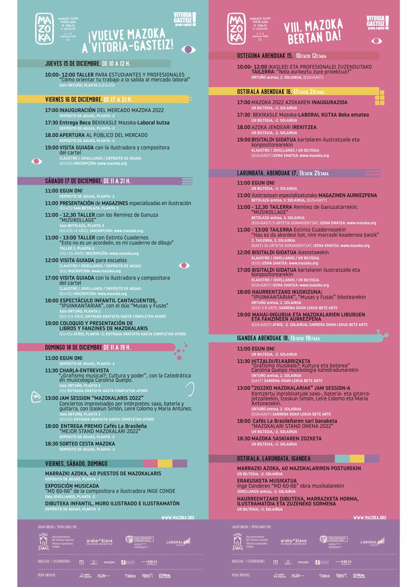 mazokaferia's tweet photo. 💙MAZOKA BERTAN DA!
Apunta en tu agenda. Del 16 al 18 de diciembre celebraremos un fin de semana completo en torno a la música y la ilustración: mercado, conferencias, exposición, talleres para todas las edades y mucho más. 

✏️Echa un vistazo aquí: https://t.co/nggDKMIAD1 https://t.co/XkyGjoaRjn