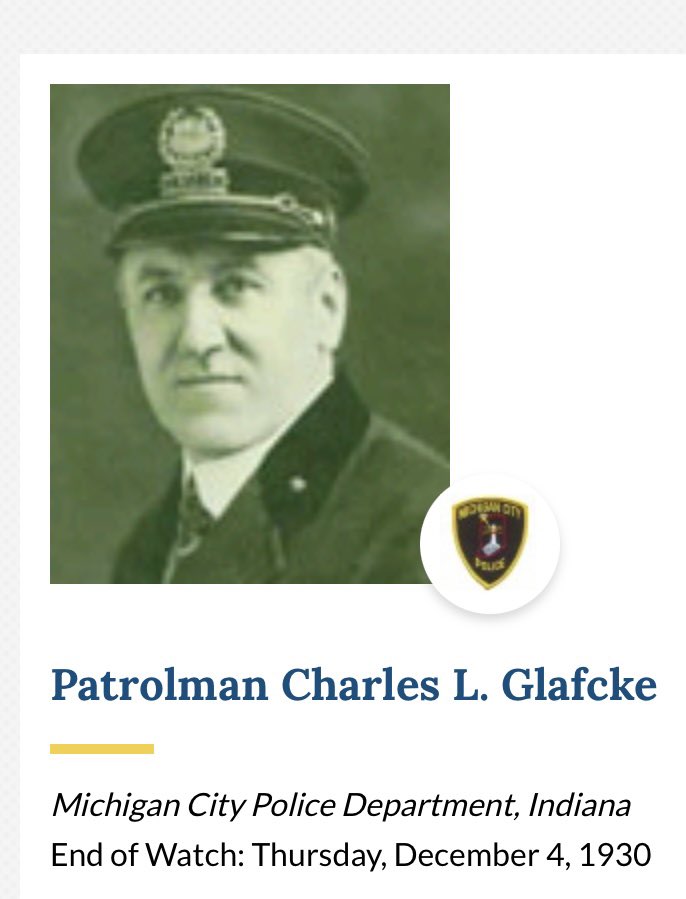 Chief Marshall James R. Kautz
E.O.W 12/4/1997 

Patrolman Charles L. Glafcke
E.O.W. 12/4/1930

#NeverForgotten
