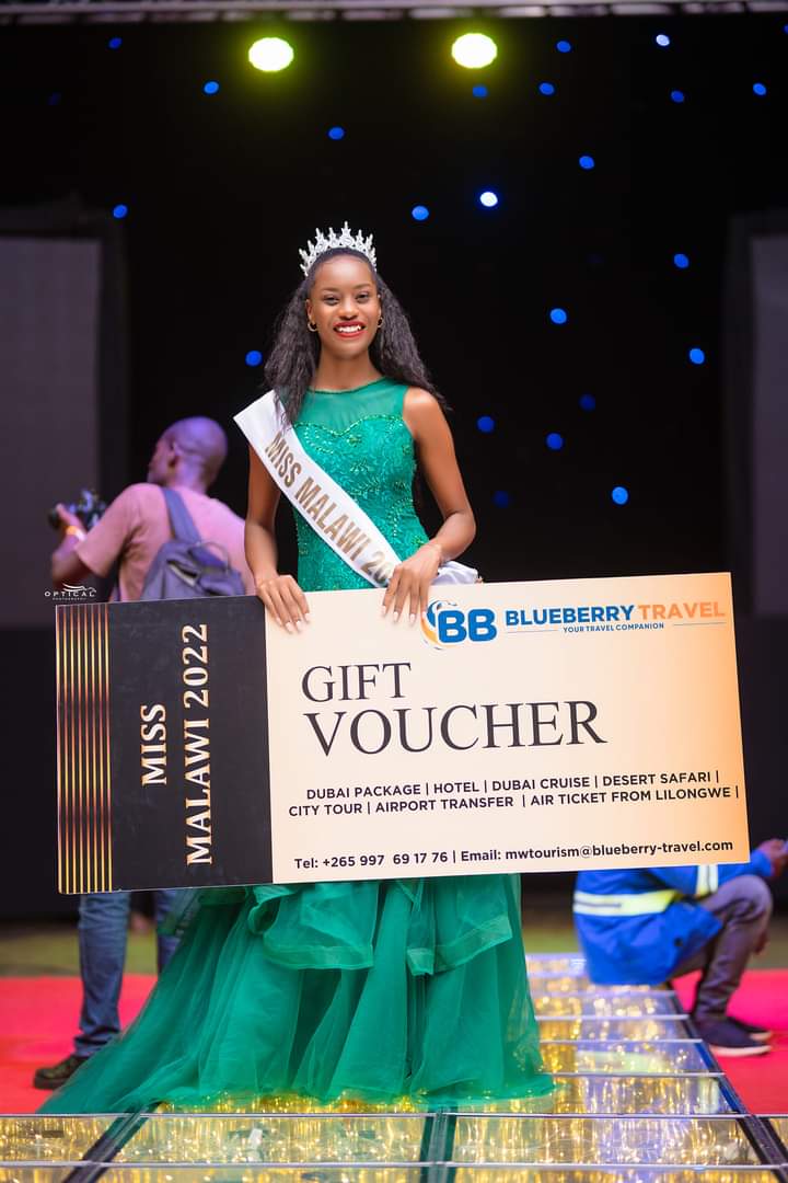 MissMalawi's tweet photo. Congratulations Jescar Mponda on being crowned Miss Malawi 2022. We're looking forward to working with you during your reign. Blueberry Travel Malawi https://t.co/IOUGQJgPXh
